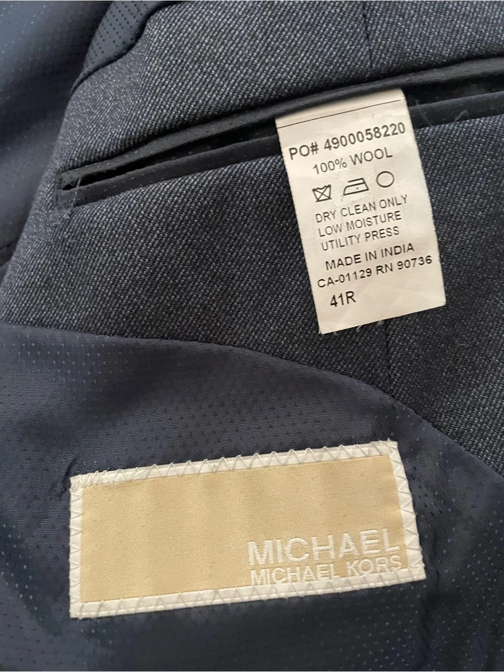 Michael Kors Dark Navy Blazer with White Pocket Square